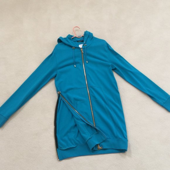Balmain Paris Made in ITALY Men Turquoise Long Hooded Sweatshirt Sweater New - Picture 9 of 12